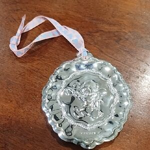 Silver Holiday Ornament with Pink Ribbon